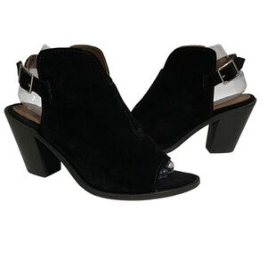 FRYE Courtney Slingback Booties Black Suede Leather Mules Heels Open Toe 8.5